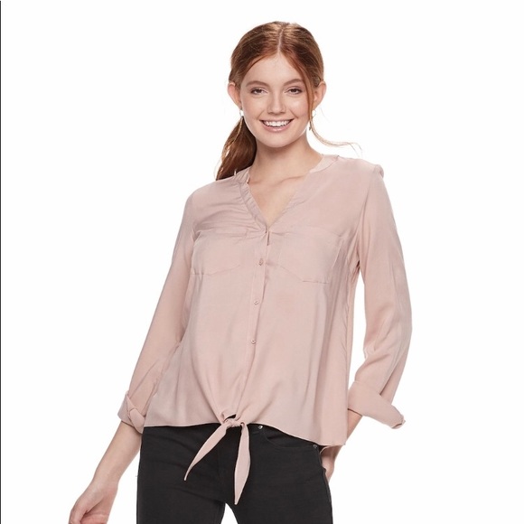 SO Tops - SO JR Knit to Woven Button Down top